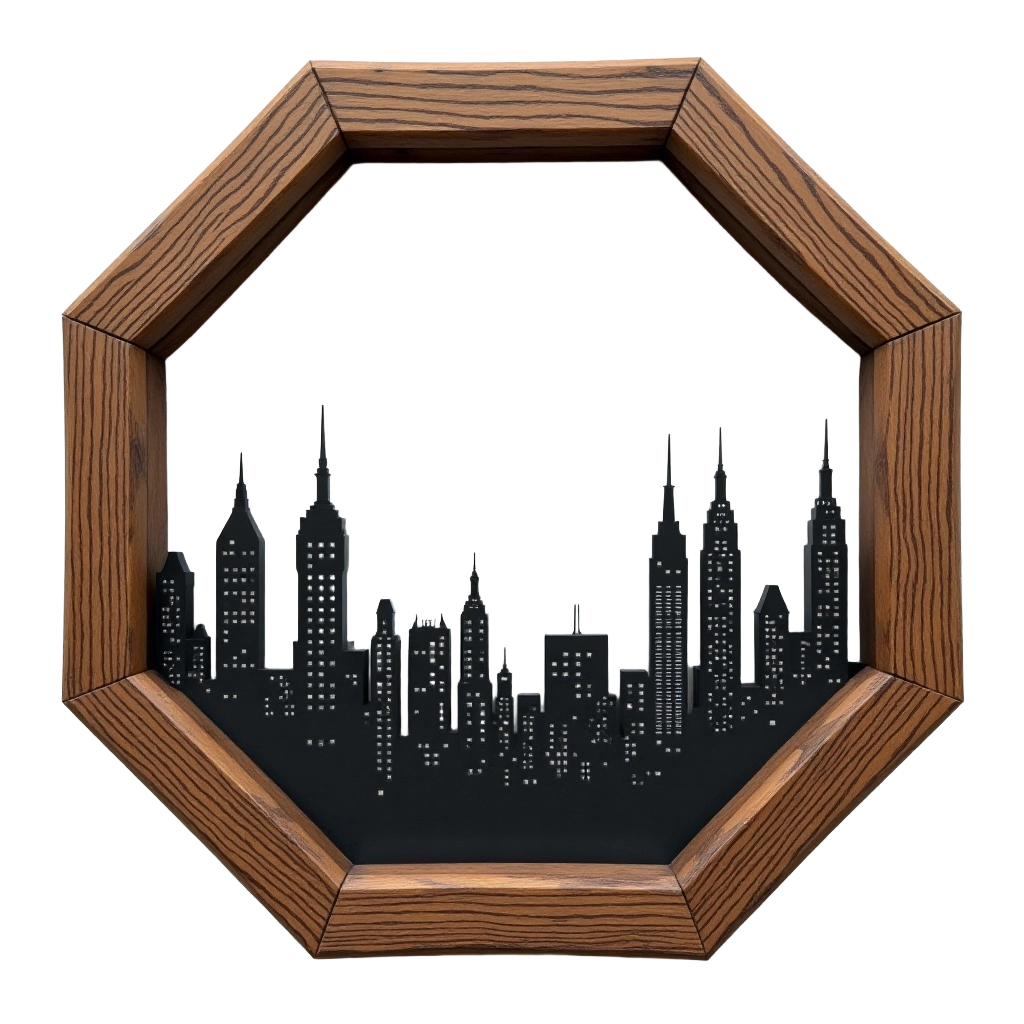 Urban Silhouette in Octagonal Frame